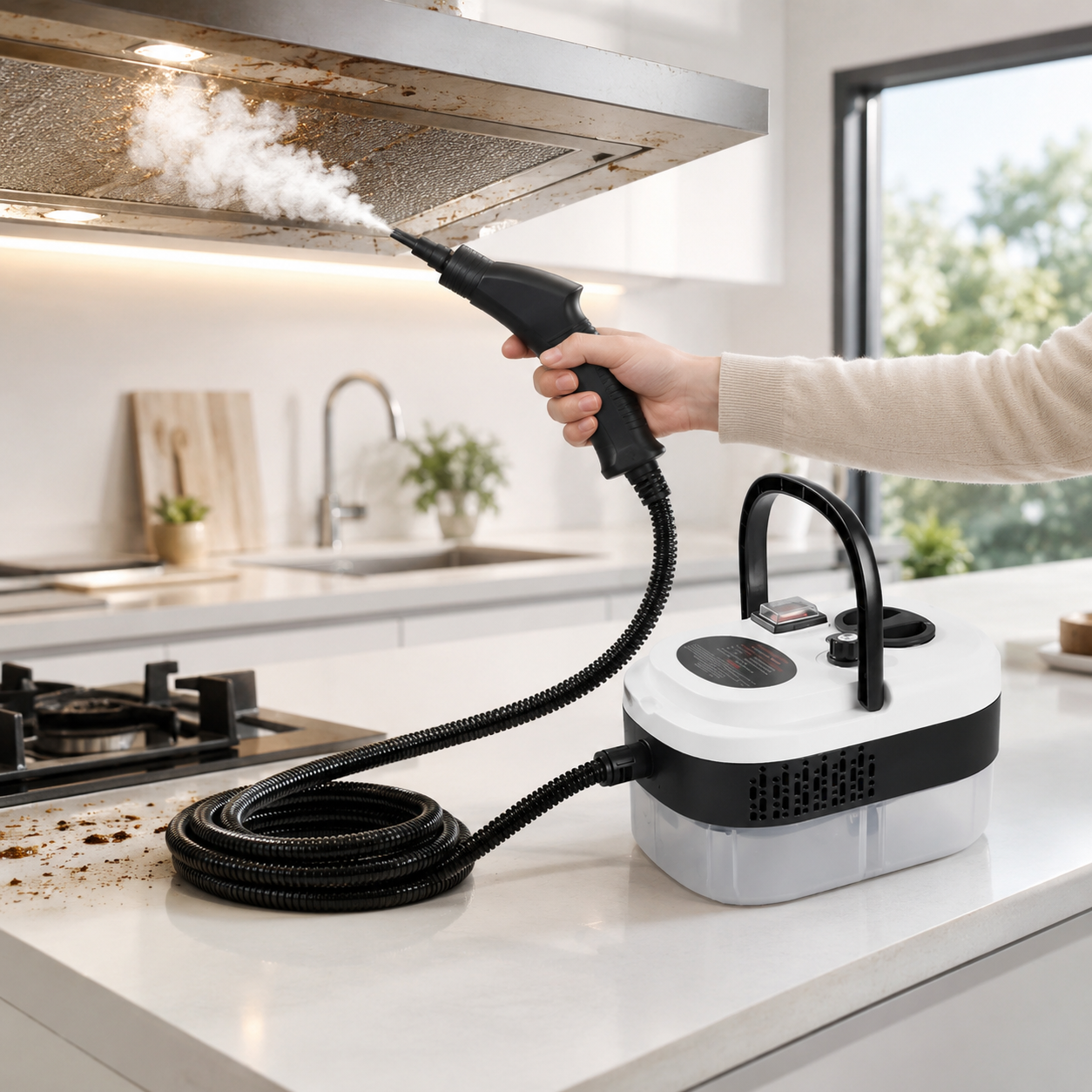 VaporJet Pro limpiando juntas y azulejos del ba&ntilde;o